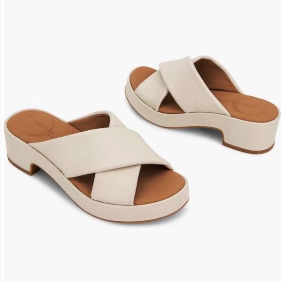 Gentle Souls River Platform Slide Sandal Stone Leather SZ 9.5 - Picture 3 of 14